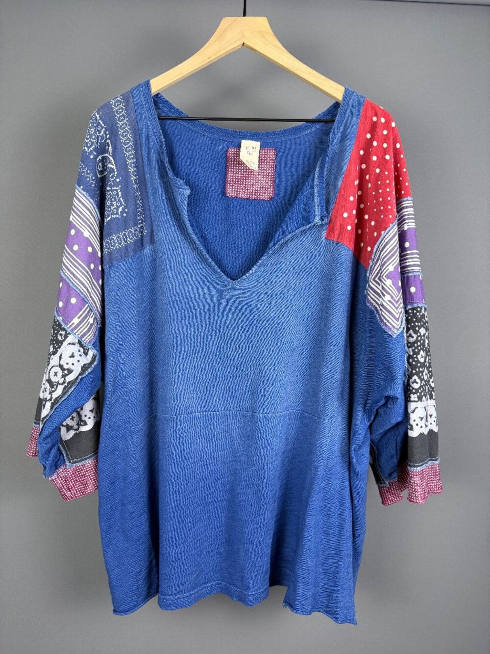 Free People We The Free Feeling It Tee Blue Patchwork Top Size M